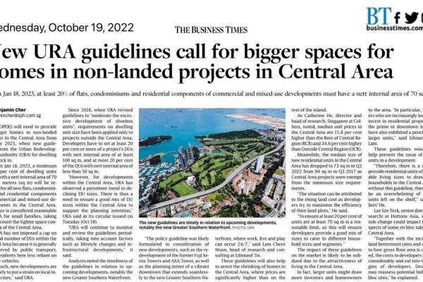 New Ura Guidelines Call For Bigger Spaces For Homes In Non Landed Projects In Central Area